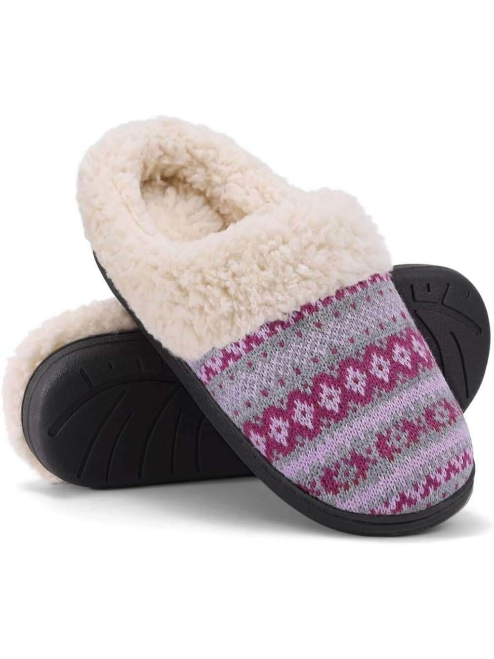 Women's Boho Purple Comfy Wool Like Lined Closed Toe Warm Knit Slipper Shoes